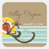 Vakantie Zonsondergang Tropische Palm Trees Strand Vierkante Sticker (Voorkant)