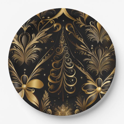  vakantie zwart en goud papieren bordje (Voorkant)