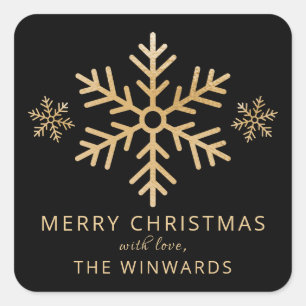 Vakantie zwart & goud folie Kerstsneeuwvlok Vierkante Sticker