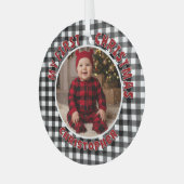 Vakantie Zwart & Wit Geplaatst Eerste Kerst Custom Glas Ornament (Voorkant links)