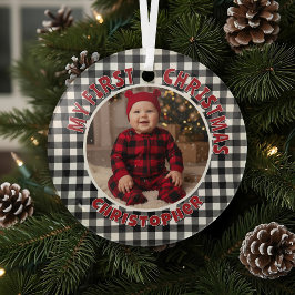 Vakantie Zwart & Wit Geplaatst Eerste Kerst Custom Glas Ornament