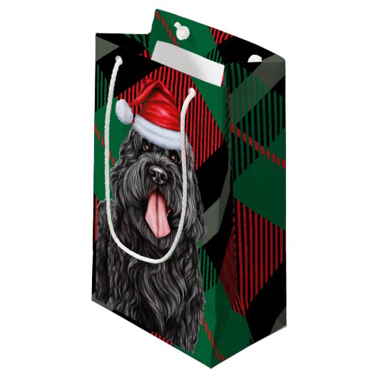 Vakantie Zwarte Russische Terriër Plaid Kerstmis Klein Cadeauzakje (Voorkant Gekanteld)