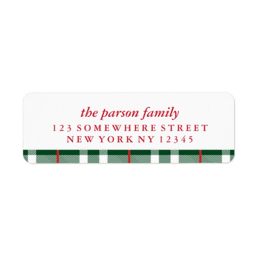 Vakantieadreslabel Green Plaid Etiket (Voorkant)