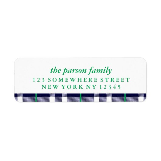 Vakantieadreslabel Navy Plaid Etiket (Voorkant)