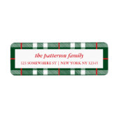 Vakantieadreslabel Plaid Border Green Etiket (Voorkant)