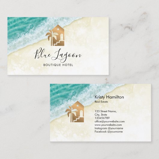 vakantiebed op het strand en ontbijtpalm visitekaartje (Voorkant / Achterkant)