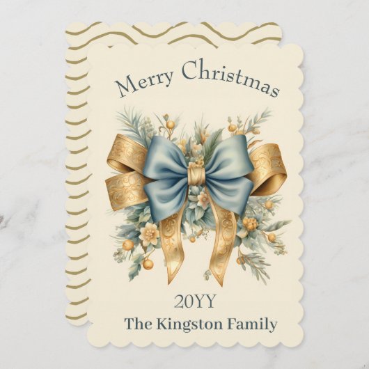 Vakantiebloemen met Bow Merry Christmas Kaart (Voorkant / Achterkant)