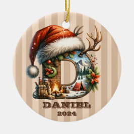 Vakantiebrief D Santa Hat Winter Camping Scene Keramisch Ornament
