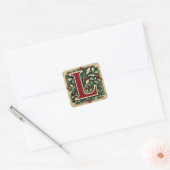 Vakantiebrief L: rood en groen met goud Vierkante Sticker (Envelop)