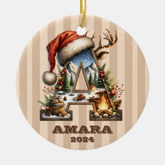 vakantiebrief met beige strepen keramisch ornament (Voorkant)