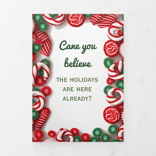 Vakantiebrief met foto - Candy Canes Drieluik Uitnodiging (Cover)