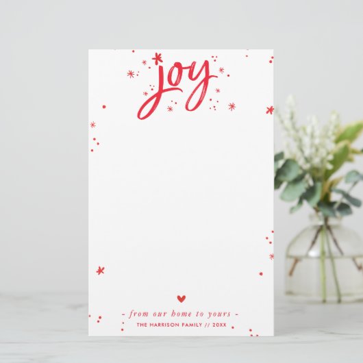 VAKANTIEBRIEF modern handgeschreven script vreugde Briefpapier (Staand voorkant)