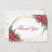 Vakantiebruiloft met feestdag - Red Gold Poinsetti Bedankkaart (Voorkant)