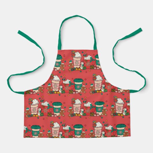 Vakantiecabee Red Kinderen Apron met groene riem Schort (Voorkant)
