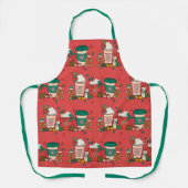 Vakantiecabee rood pron met groene riem schort (Voorkant)