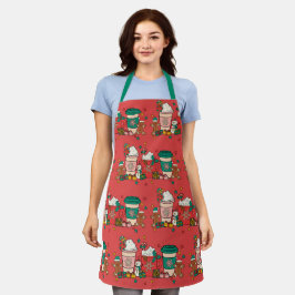 Vakantiecabee rood pron met groene riem schort