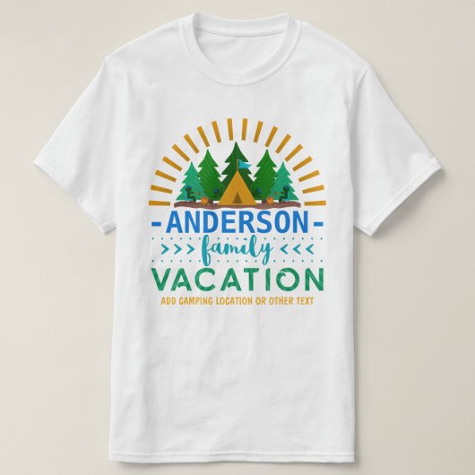 Vakantiecampagnetriem voor familie | Aangepaste na T-shirt (Design voorkant)