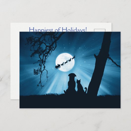 Vakantiecat Dog en Santa Briefkaart (Voorkant / Achterkant)