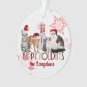 Vakantiecatten Aangepast rood en Roze Snowflake Ornament (voorkant)