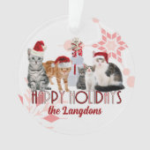 Vakantiecatten Aangepast rood en Roze Snowflake Ornament (voorkant)