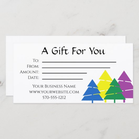 Vakantiecertificaat voor multicolische dennenbomen bedankkaart (Voorkant / Achterkant)