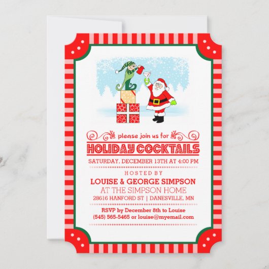 Vakantieclubs - Kerstman en Elf Red & White Invite Kaart (Voorkant)