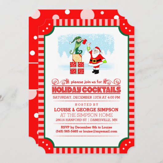 Vakantieclubs - Kerstman en Elf Red & White Invite Kaart (Voorkant / Achterkant)