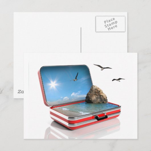 Vakantieconcept voor de zomervakantie. Reiskoffer  Briefkaart (Voorkant / Achterkant)