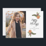 Vakantiedag met foto-holiday-kaart feestdagenkaart<br><div class="desc">Een roestvrijetijdskaart met waterverf illustratie van de winterkreet met oranje,  pijnboomtak en mistletoe. Achtergrond is wit.</div>