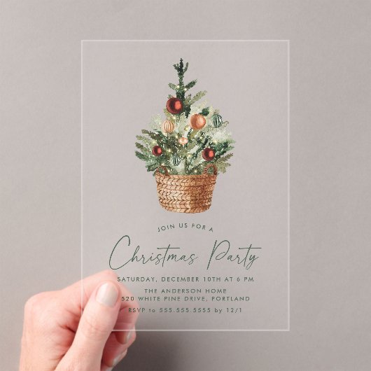 Vakantiedag van de moderne Waterverf met kerstbome Acryl Uitnodigingen (Insitu (Draagbaar))