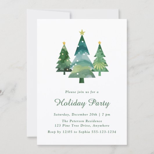 Vakantiedag van de moderne Waterverf met kerstbome Kaart (Voorkant)