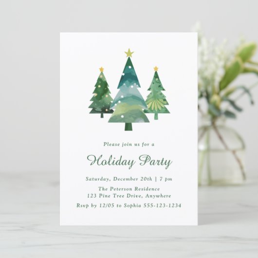 Vakantiedag van de moderne Waterverf met kerstbome Kaart (Staand voorkant)