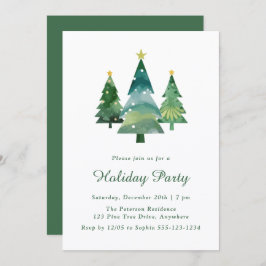 Vakantiedag van de moderne Waterverf met kerstbome Kaart