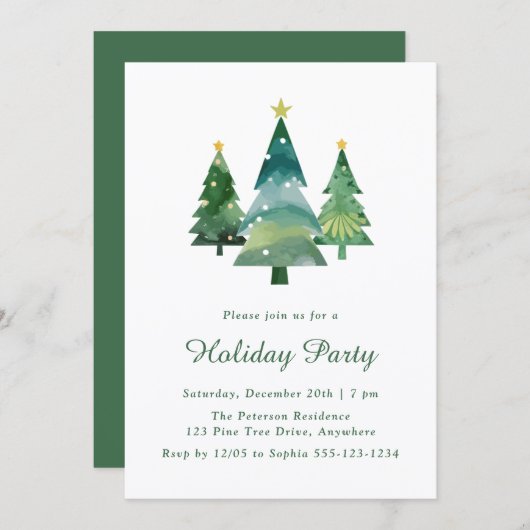 Vakantiedag van de moderne Waterverf met kerstbome Kaart (Voorkant / Achterkant)