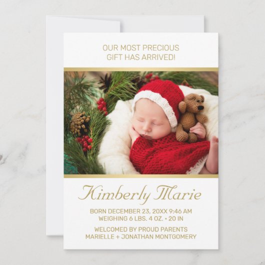 Vakantiedagen Baby Birth Elegant Gold Script met f Aankondiging (Voorkant)