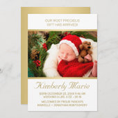 Vakantiedagen Baby Birth Elegant Gold Script met f Aankondiging (Voorkant / Achterkant)