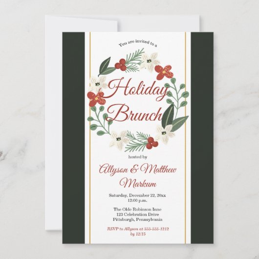 Vakantiedagen Floral met kerstfeestdag Brunch Kaart (Voorkant)