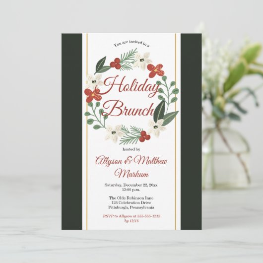 Vakantiedagen Floral met kerstfeestdag Brunch Kaart (Staand voorkant)