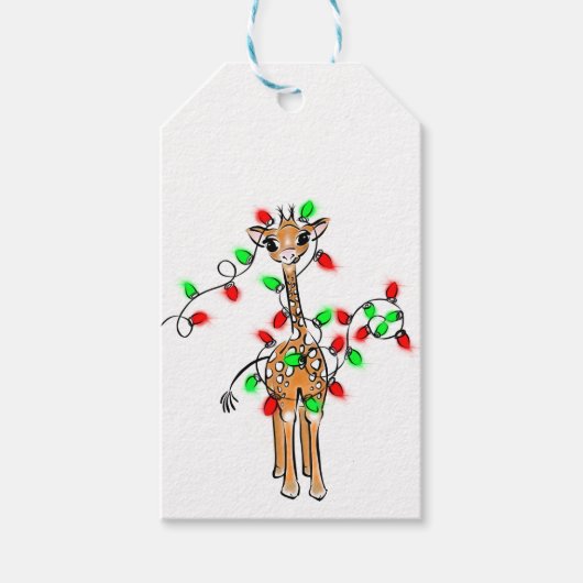 Vakantiedagen Giraffe- roodgetwinkeerd en groen li Cadeaulabel (Voorkant)