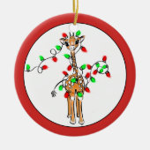 Vakantiedagen Giraffe- roodgetwinkeerd en groen li Keramisch Ornament (Voorkant)