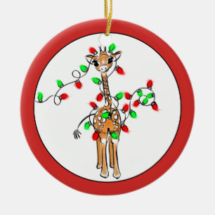 Vakantiedagen Giraffe- roodgetwinkeerd en groen li Keramisch Ornament