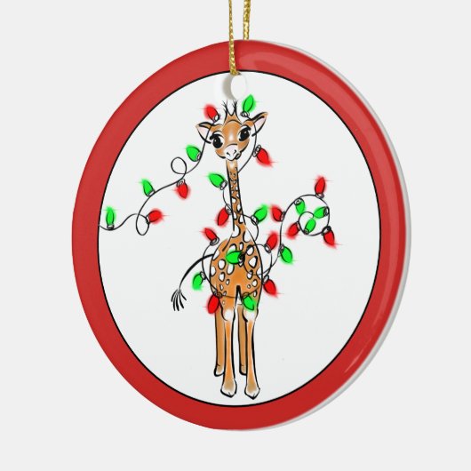 Vakantiedagen Giraffe- roodgetwinkeerd en groen li Keramisch Ornament (Links)