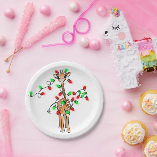 Vakantiedagen Giraffe- roodgetwinkeerd en groen li Papieren Bordje (Feest)