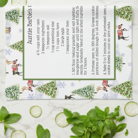 Vakantiedagen Waterverf rendierkerstboom Theedoek (Gevouwen)