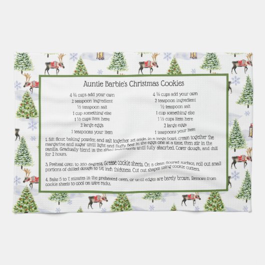 Vakantiedagen Waterverf rendierkerstboom Theedoek (Horizontaal)