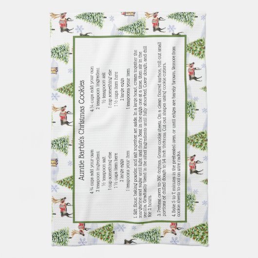 Vakantiedagen Waterverf rendierkerstboom Theedoek (Verticaal)