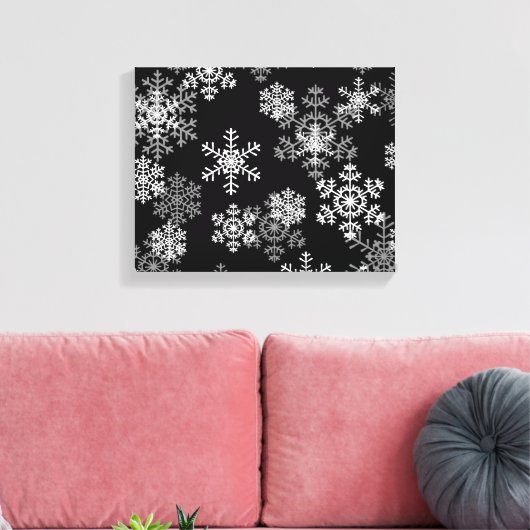 Vakantiedoek Art-Black & White Sneeuwvlokken Canvas Afdruk (Insitu (Woonkamer))