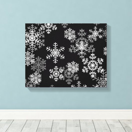 Vakantiedoek Art-Black & White Sneeuwvlokken Canvas Afdruk (Insitu (Houten vloer))