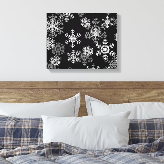 Vakantiedoek Art-Black & White Sneeuwvlokken Canvas Afdruk (Insitu (Slaapkamer))