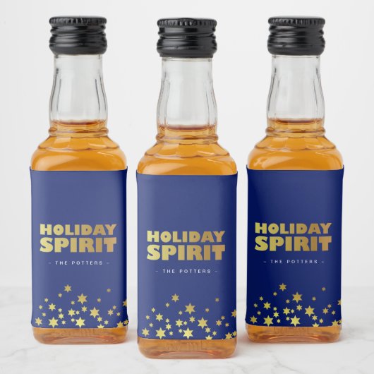 vakantiedrang | Fun Christmas Blue & Gold Likeurfles Etiket (Flessen)